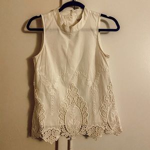 J-Crew high neck, scalloped bottom shirt